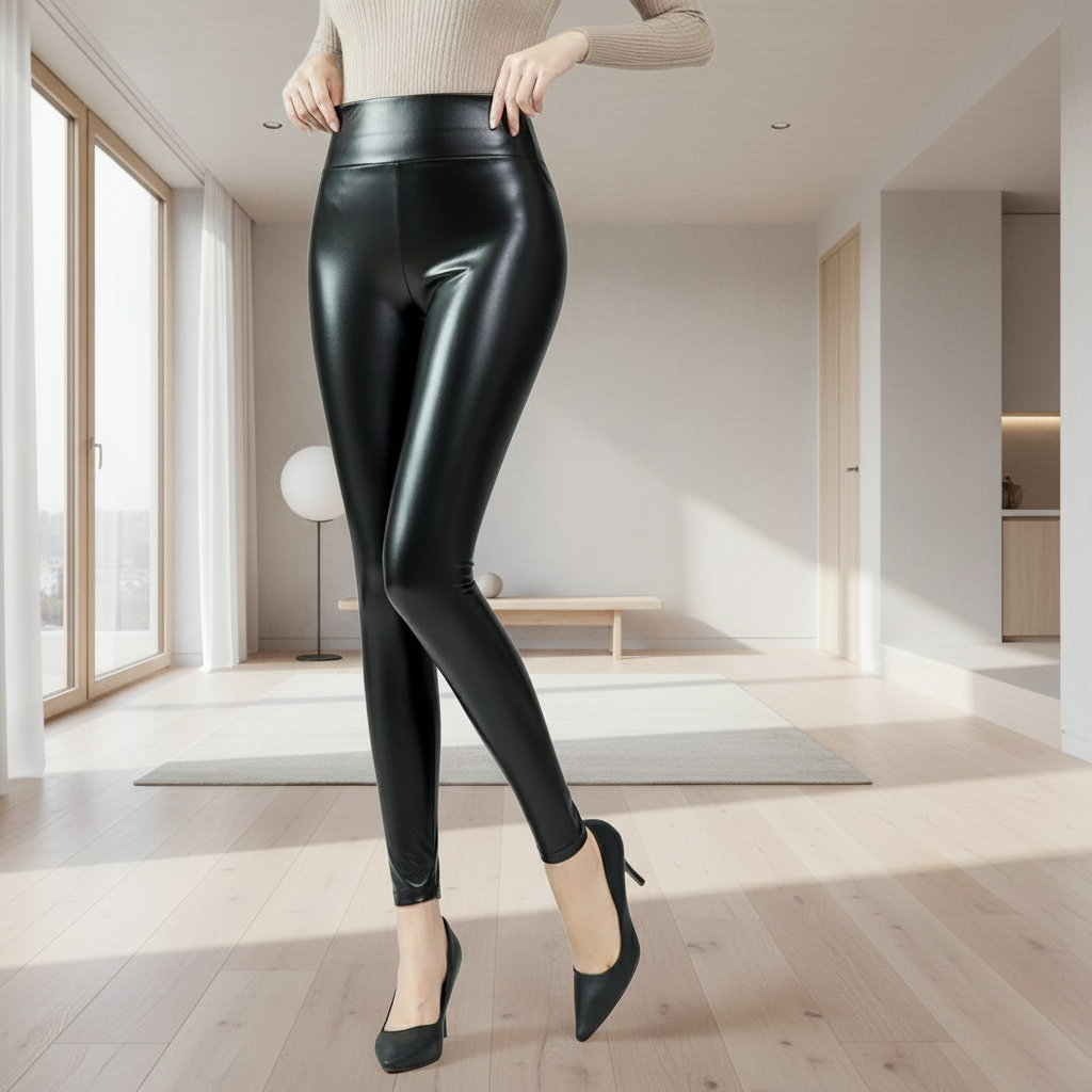 Legging Femme Similicuir PU Taille Haute , Doublure Polaire Hiver Chaud , Slim & Élastique